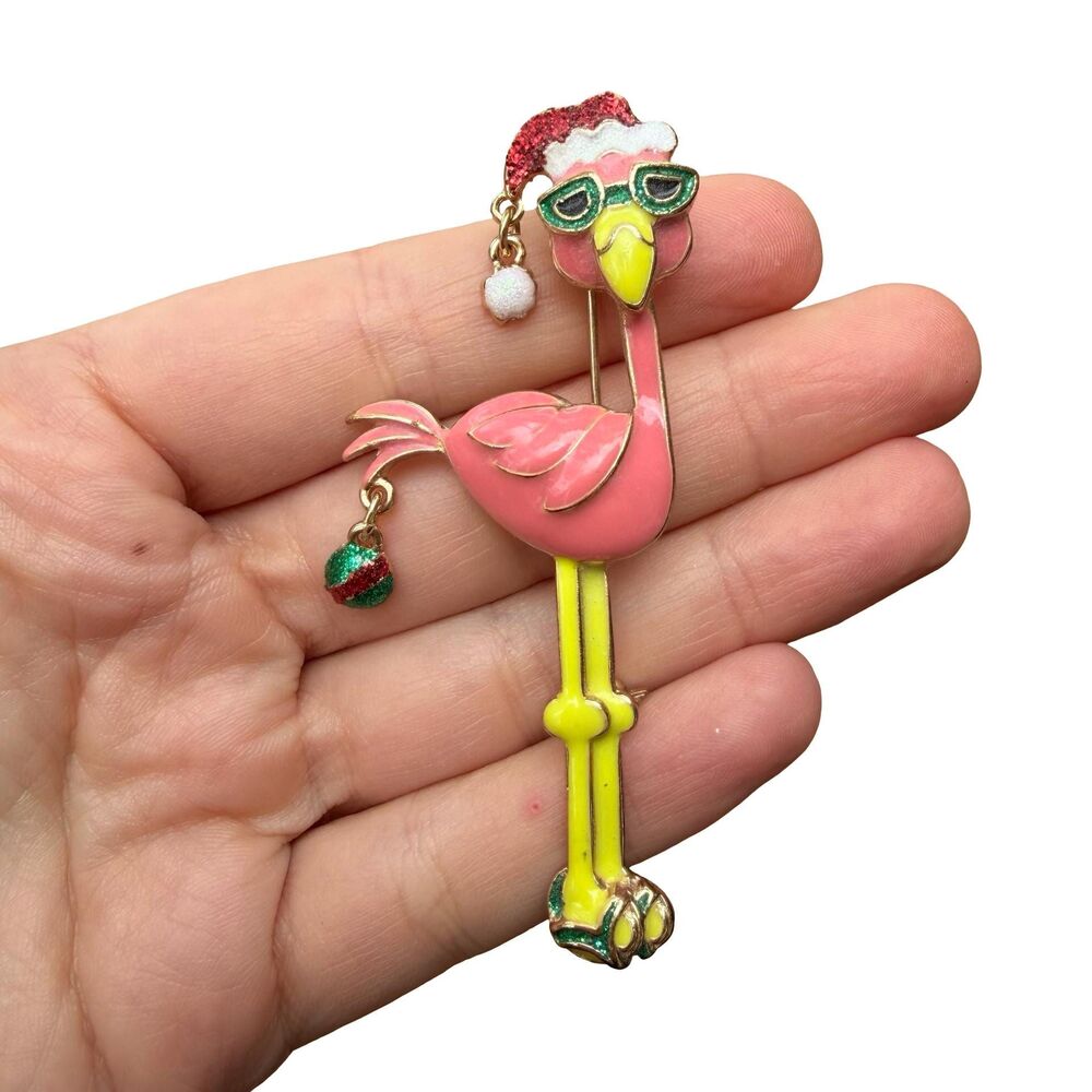 Vintage Jewelry Christmas Flamingo Brooch Florida Christmas Pin